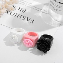 Rose Acrylic Rings set flower Resin Geometric Square Stacking Jewelry Gift - £8.01 GBP