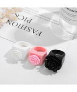 Rose Acrylic Rings set flower Resin Geometric Square Stacking Jewelry Gift - £7.89 GBP