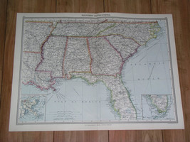 1908 Antique Map Of Se Usa Florida Georgia Louisiana New Orl EAN S South Carolina - £18.29 GBP