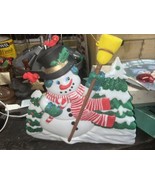 Vintage Molded Plastic Christmas Wall Hanging Snowman with Glitter Accen... - $13.95