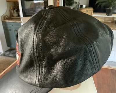 Vntg Authentic HARLEY-DAVIDSON Black Genuine Leather Adjustable Hat Cap One Size Item image 6