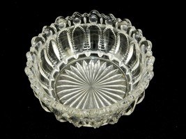 4.25&quot; Clear Glass Bowl, Paneled &amp; Scalloped, Beaded Arches, Starburst Bo... - $14.65