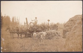 Farmers &amp; Children Haying Pre-1920 RPPC Horse-Drawn Wagon - $12.75