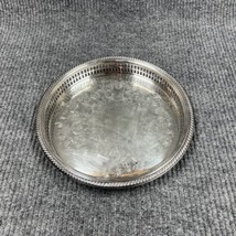 VTG Newport Silverplate YB165 Round 10” Serving Tray Floral Etched Pierced Edge - £18.98 GBP