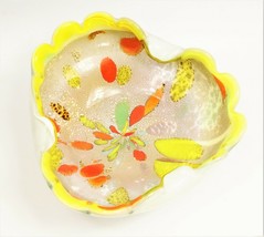 Vintage Murano Glass Bowl Dino Martens? Yellow Orange Scalloped Edge Aventurine - £259.79 GBP