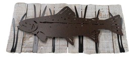 Wood Metal Nautical Marine Large Fish Swimming by Reeds Abstract Wall Art Plaque - $44.99