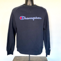 Champion Pullover Sweatshirt Mens Small Navy Blue Crewneck Logo Spellout - £15.08 GBP