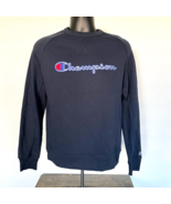 Champion Pullover Sweatshirt Mens Small Navy Blue Crewneck Logo Spellout - £15.14 GBP