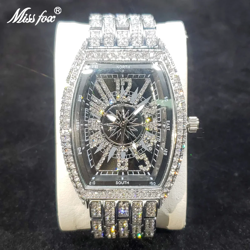 Classic 55mm Black Dial Wristwatch Men Famous Brand Diamond Silver Quart... - $78.29
