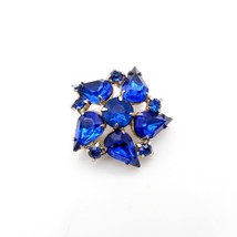 Small Sapphire Blue Vintage Brooch, Art Deco Czech Glass Crystals on Dome Lapel - £22.06 GBP