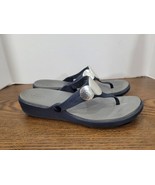 Crocs Sanrah Hammered Circle Wedge Flip Sandal Women&#39;s size 11 Blue Gray... - $33.20