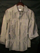 CHICO&#39;S Tasha women-1 grey top button shirt blouse long-sleeve sheer str... - $59.00