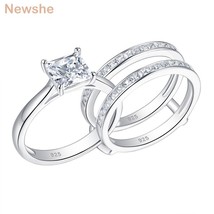 Solid 925 Sterling Silver Wedding Rings for Women Solitaire Princess Cut Engagem - £56.82 GBP