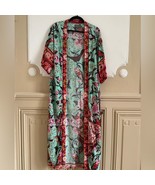 Anthropologie Riley Floral Radiant Kimono Wrap Long Teal Front Tie Paisl... - $1,407.76 MXN