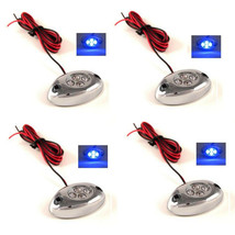 4Pc Blue LED Chrome Modules Motorcycle Car Truck Neon Under Glow Lights Pods Kit - £12.60 GBP