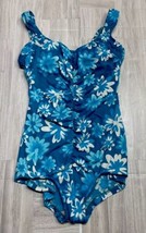 VTG Rose Marie Reid Blue Size 10 Blue White Floral Print One Piece Padde... - £15.42 GBP