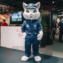 Navy Lynx mascot costume character dressed with a Overalls and Cufflinks - £941.11 GBP