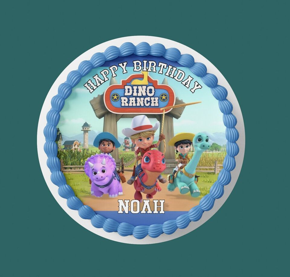 Dino Round Custom Edible Birthday Cake Topper/ Peel like a sticker - $9.89