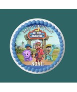 Dino Round Custom Edible Birthday Cake Topper/ Peel like a sticker - $13.52 CAD