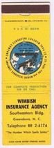 Matchbook Cover Wimbish Insurance Agency Greensboro North Carolina - £2.95 GBP