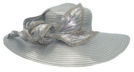 Silver Women Derby Hat Satin Ribbon Church Hat Kentucky Derby Hat Wide Brim - £70.16 GBP