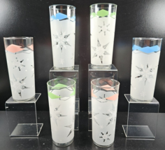 6 Frosted Snowflake Highball Mix Set Blue Pink Green Diamonds Tom Collin MCM Lot - $69.17