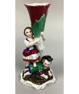 Vintage Porcelain Boy And Girl Red Rose Candlestick Holder - 7.5” - $508.05 MXN