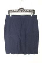 NWT J Crew Factory 8 Navy Blue Cotton Scalloped Pencil Skirt L1133 - £20.25 GBP