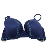 Victorias Secret Bra 34DD Drk Blue Light Blue Lace Push Up Soft Padded 3... - $22.22