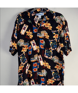 Black Casual Button Down Shirt with Vibrant Floral Print - $21.49 CAD
