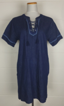 Ralph Lauren Lace Up Embroidered Cotton Denim Shift Dress Sz 8 - £27.69 GBP