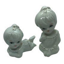 Vtg Figurines lot Mini Girl Baby Crawling Sitting White Gold trim kitsch cottage - £13.30 GBP