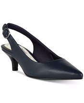 Easy Street Women Pointed Toe Slingback Heel Faye Size US 9.5W Navy Faux Leather - £25.88 GBP
