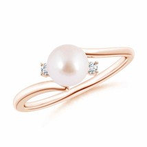 ANGARA Japanese Akoya Pearl Bypass Engagement Ring for Women in 14K Solid Gold - £406.08 GBP