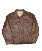 J Crew Leather Jacket Mens L Brown Sherpa Lined Full Zip Collared Broken In - £75.29 GBP