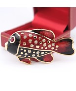 Vintage Henkel and Grosse Fish Brooch – Red &amp; Black Enamel with Rhinestones - $90.00