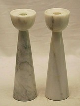 Onyx Stone Danish Modern Style Pair Taper Candlestick Holders Candle Sticks MCM - £134.52 GBP