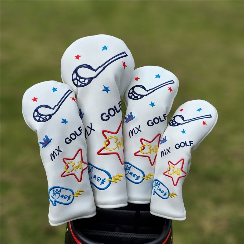 Golf Driver Fairway Wood Hybrid Head Cover Star Club Crown Cartoon White - $12.90+