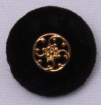 12 Buttons -  7/8" Black Velour Shank Buttons w/ Gold Metal-Look Center M211.27 - $4.97