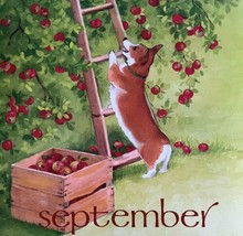 Corgi Apple Tree September Dog Days Poster Calendar 14 x 11&quot; Art Leigh DWDDCal - £24.35 GBP