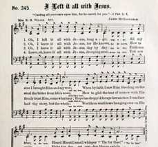 1883 Gospel Hymn Left It All With Jesus Sheet Music Victorian Religion A... - $19.99