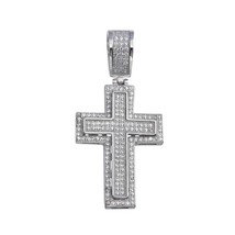 925 Sterling Silver CZ Cross Bordered  Hip Hop Pendant Necklace - £24.01 GBP+