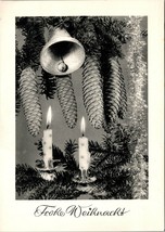 Vtg German Postcard Frohe Weihnacht (Merry Christmas) Bell unused tree Candels - £3.40 GBP