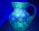 Antique Fenton Depression Art Manganese Glass Blue &amp; White Coin Dot Pitcher - $148.49