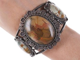 Large Vintage Native American Silver and Jasper cuff bracelet - £390.82 GBP