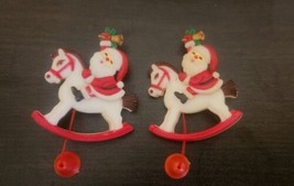 Vintage Santa Rocking Horse Brooch Pin Plastic Christmas Holiday Pull String - £11.67 GBP