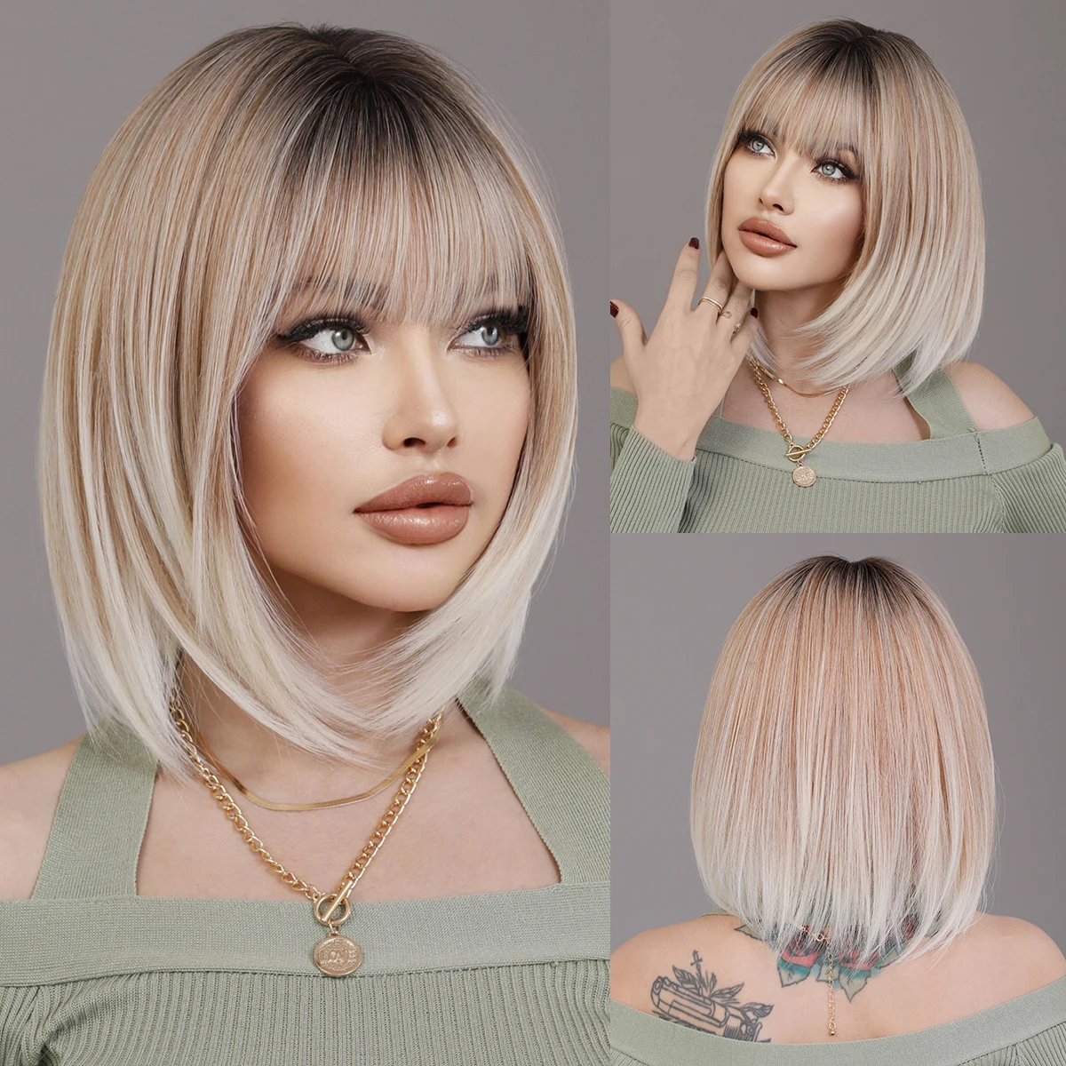 NAMM Ash Ombre Bob Blonde Women Wig for Women Daily Party Short Straight Wi - £10.94 GBP+