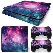 For PS4 Slim Console &amp; 2 Controllers Galaxy Space Vinyl Skin Wrap Decal  - $14.97