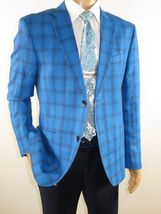 Mens 100% Linen Sport Coat Plaid Design INSERCH Fully Lined 660131 Royal Blue image 3