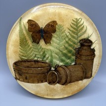 Vintage 7.75&quot; MCM Lucite/Resin Dried Fern Butterfly Round Trivet 60&#39;s-70&#39;s - £11.01 GBP